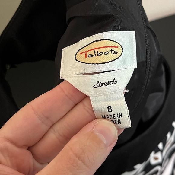 Talbots Stretch Sleeveless Patterned Dress - Black White Brown - Picture 7 of 12